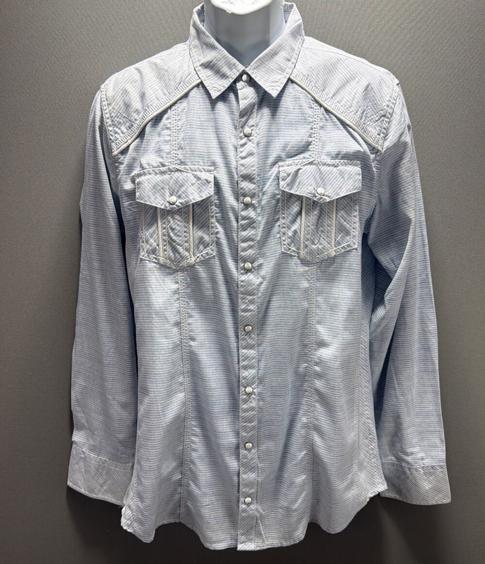 BKE Buckle Pearl Snap Western Men L Button Down Shirt 2 Pocket Blue
